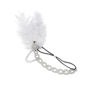 1920s feather rhinestone headband great gatsby flapper vintage party hair accessory white