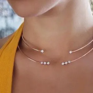 Doppellagige Strass offene Choker Halskette minimalistische Damen Kette fuer Partys