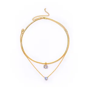 Doppellagige Herz Strass Halskette minimalistische elegante Damen Schlüsselbeinkette Party