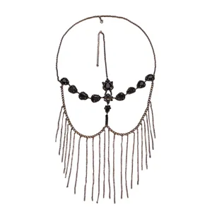Catena per viso con nappe di strass copricapo in maschera gioielli da festa
