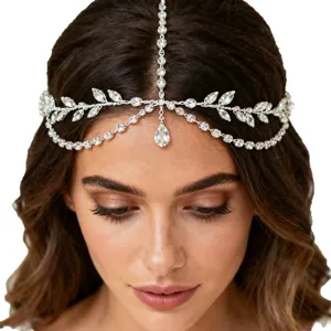 Braut Strass Stirnkette Kristall Blatt Haarschmuck elegante Hochzeit Kopfschmuck Accessoires