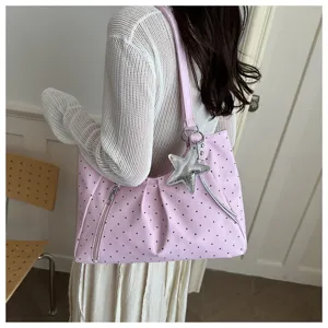 Korean style polka dot shoulder tote bag casual commuter handbag for women stylish daily