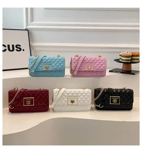 Quilted chain shoulder bag, stylish PU leather crossbody bag with metal lock and classic flap design.