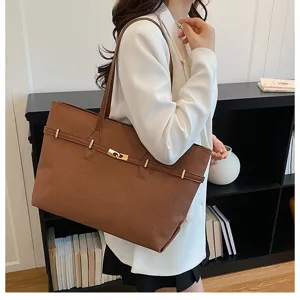 Retro large capacity shoulder tote bag for women, stylish commuting handbag with chic design.
