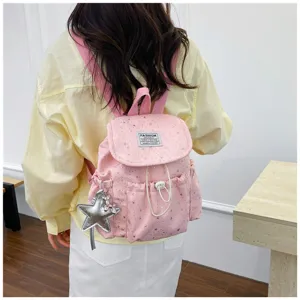 Süßer rosa Mini-Rucksack mit Sternenmuster und Sternen-Anhänger für Damen, Freizeittasche.