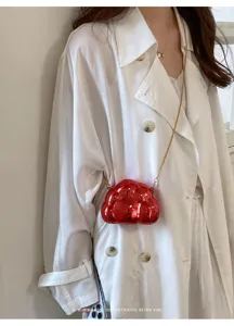 Elegante Sac Bandouliere Nuage Metal Minimaliste Tendance Rouge Sac a Main avec Chaine