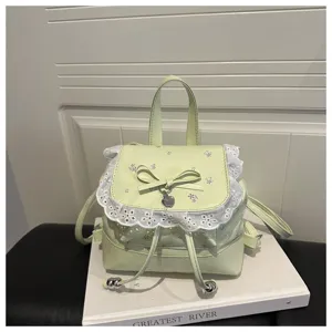 Zaino piccolo floreale da donna con fiocco in pizzo borsa casual per commuting quotidiano.