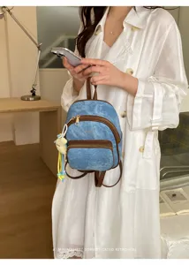 Mini sac à dos en jean pour femme style rétro mignon petit cartable loisir voyage quotidien