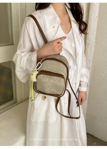 Petit sac à dos en PU style coréen pour femmes, cartable mignon avec bordure et charm lune.