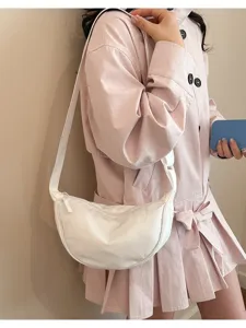 Borsa a tracolla a mezzaluna in nylon bianco in stile giapponese per donna, borsa casual.