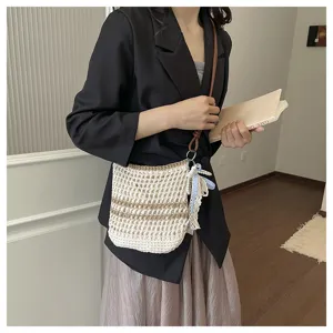 Handmade crochet crossbody phone bag, vintage knit mini shoulder bag with bow lace detail.