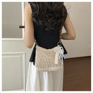 Handmade crochet crossbody bag for women, mini knit phone purse, summer beach woven handbag.