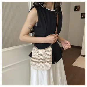 Handcrafted knitted crossbody bag for women, stylish mini striped phone shoulder bag daily.