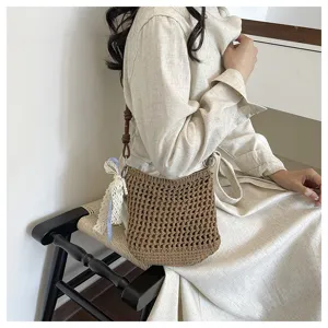 Handmade crochet crossbody bag, stylish knit mini handbag for women beach vacation and daily use.