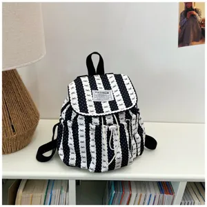 Stile giapponese casual nero bianco pois fiocco zaino borsa scolastica per le donne