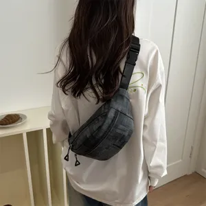 Stylish dark grey crossbody bag for women, lightweight casual chest bag, trendy everyday wear.