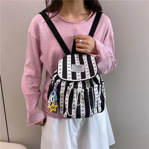 Zaino casual stile giapponese carino con fiocco a righe borsa da scuola per donne