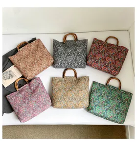 Nouveau sac cabas élégant de style chinois poignée bambou sac bandoulière pour femme