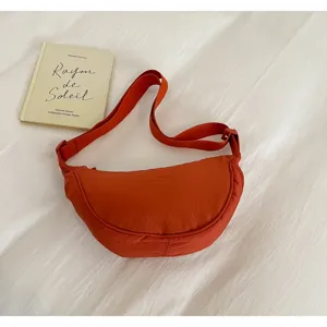 Borsa a tracolla mezza luna in nylon casual da donna, elegante borsa giornaliera.