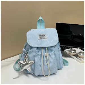 Süßer hellblauer Mini-Rucksack mit Sternen, schicke Freizeit-Reisetasche für Damen