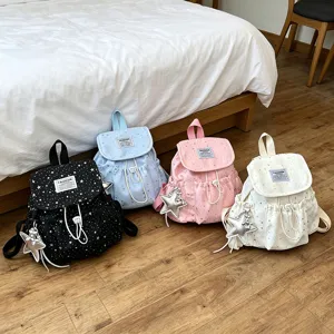 Niedlicher kleiner Rucksack für Damen, süßer Sternen-Print Freizeitrucksack, farbig.