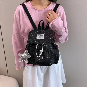 Schwarzer Mini-Rucksack mit Sternenmuster, süßer Freizeitrucksack für Damen Alltag