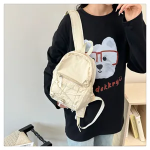 Casual mini nylon backpack for women daily commute lightweight travel daypack off-white