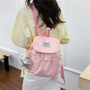 Rosa Mini Rucksack fuer Damen niedliches Sternenmuster Freizeit Schultasche mit Anhaenger