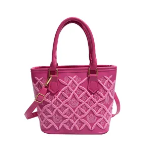 Bright pink women's handbag tote bag stylish commuting shoulder crossbody bag for daily use.