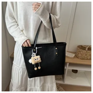 Μαύρη τσάντα tote από PU δέρμα για γυναίκες, vintage casual τσάντα ώμου μεγάλης χωρητικότητας.