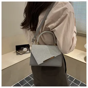 Fashion sequin flap shoulder bag with top handle and strap for women daily commuting style