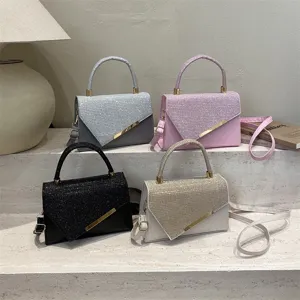 Stylish sequin top handle crossbody square bag for women, elegant evening shoulder handbag.