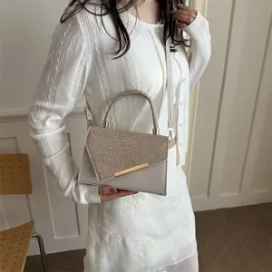 Trendy glitter crossbody bag for women, chic evening shoulder bag with top handle and metallic bar