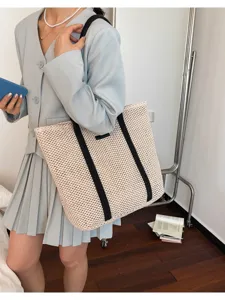 Geweven stro shopper tas voor vrouwen, grote capaciteit casual holle strand schoudertas.