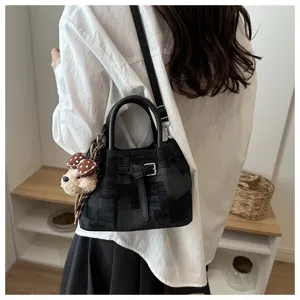 Stylish women handbag bucket bag trendy casual shoulder crossbody bag with cute dog pendant