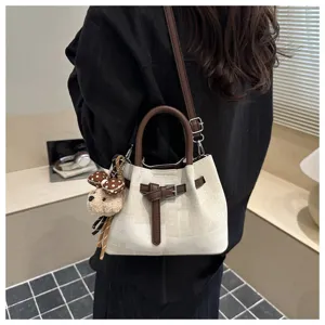 Fashion women bucket bag casual handbag stylish shoulder bag with cute bear pendant