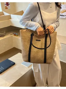Stro Geweven Tote Tas Grote Capaciteit Papier Touw Schoudertas Casual Strand Handtas