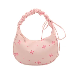 Borsa a spalla rosa da donna carino fiocco pois stampa borsa hobo casual borsa quotidiana