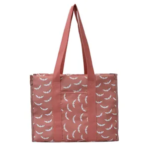 Bolso tote de lona con estampado de murcielago rosa, bolsa de viaje fitness gran capacidad.