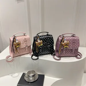 Borsa a tracolla a pois stile coreano, simpatico ciondolo orsetto, piccolo zaino donna.