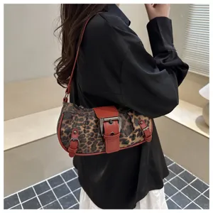 Bolso de hombro con estampado de leopardo para mujer retro bolso de axila elegante de cuero