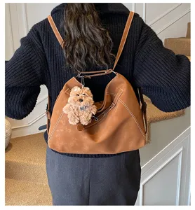 Stylischer Retro brauner Damen Rucksack Shopper, große Kapazität Wildleder Freizeittasche.