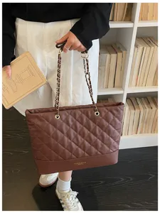 Fruehling Pendler gesteppte Tote Tasche Damen Mode Kette Schultertasche braun neu