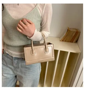 Classic beige retro texture handbag stylish minimalist crossbody small square bag for women summer.