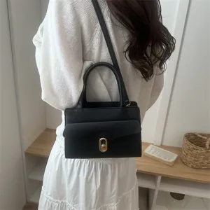 Borsa a mano nera minimalista stile coreano da donna, elegante borsa a tracolla.