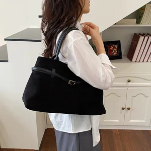 Women casual black tote bag large capacity minimalist shoulder bag daily commuting