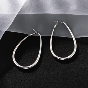 Orecchini a cerchio a goccia argentati, orecchini ovali geometrici minimalisti donna.