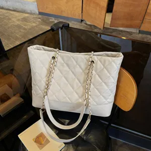 Damen Rautenmuster Tote Bag PU Leder Kettenriemen Große Schultertasche Klassische Ziernähte Elegante Büro Pendeln Unterarmtasche