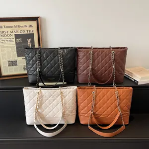 Damen gesteppte Shopper Tasche Mode Kette Umhängetasche lässig Pendeln große Handtasche
