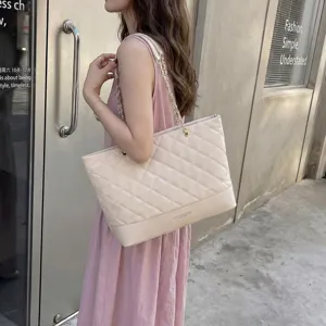 Damen Gesteppt Kette Shopper Tasche Fruehling Laessig Grosse Kapazitaet Umhaengetasche